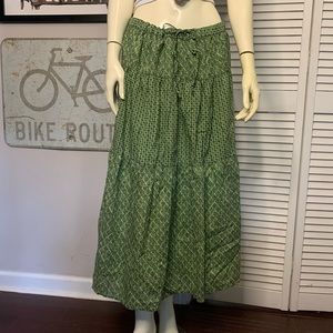 Green Tribal Patterned Bohemian Maxi Skirt
